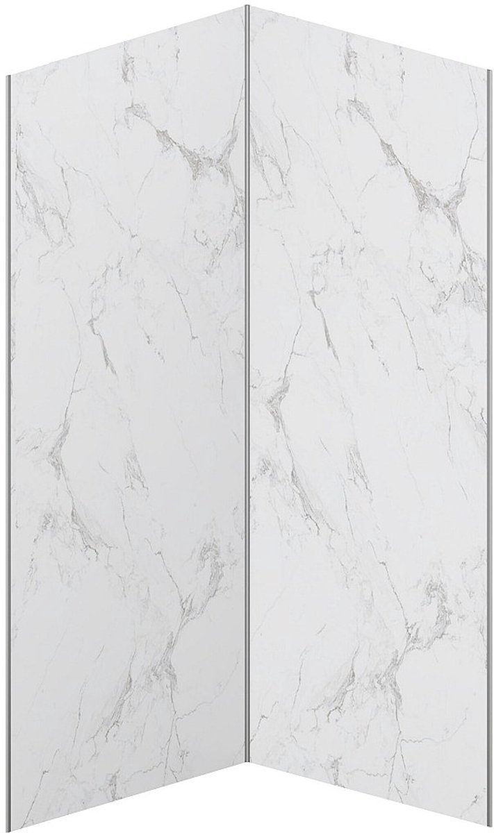 Vente-unique Set van 2 douchewandpanelen met wit marmereffect van aluminium met profielen
