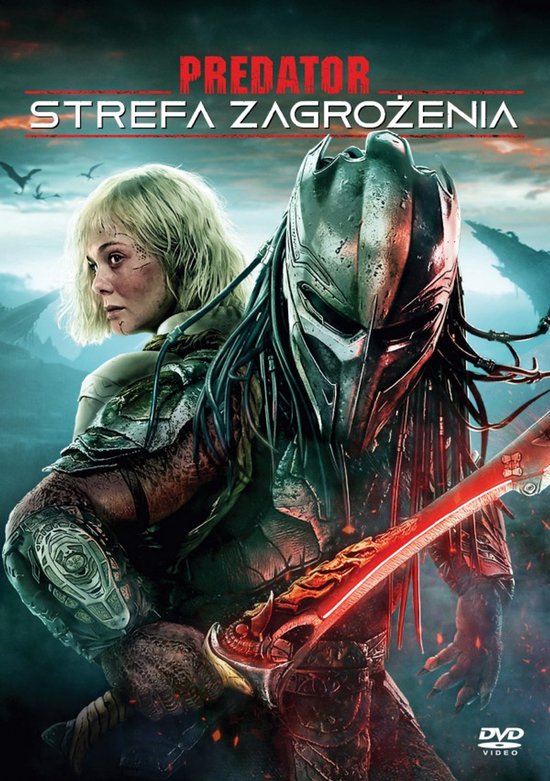 Predator-masker, een vrouw met blond haar en een rood gloeiend wapen.