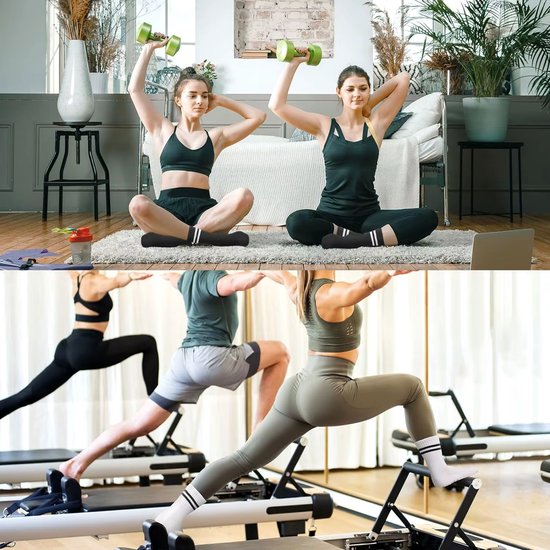 Pilates Sokken Antislip Dames - Yoga Sokken Hoog - Gripsokken voor Yoga / Pilates / Ballet - One Size - Set van 4 - Zwart, Grijs, Roze, Wit van Merkloos — afbeelding 2