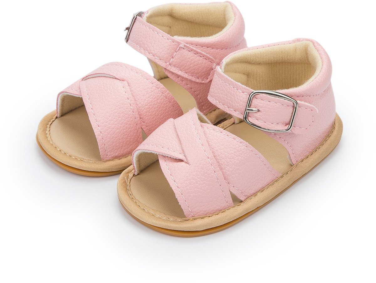 Ukkie Slofjes Babysandalen Lisa Pink Maat 17 - Meisjes - Klittenband - Open hiel - Antislip - Flexibele zool