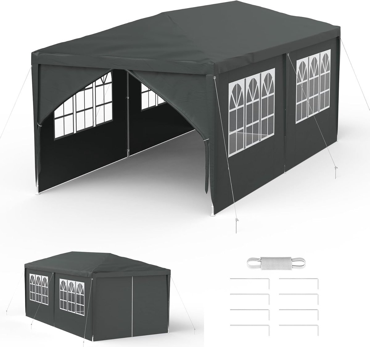 ACXIN Tuinpaviljoen – 3x6 m – 6 Zijwanden – Watersdicht Partytent – Stalen Constructie – Zonbescherming – Antraciet