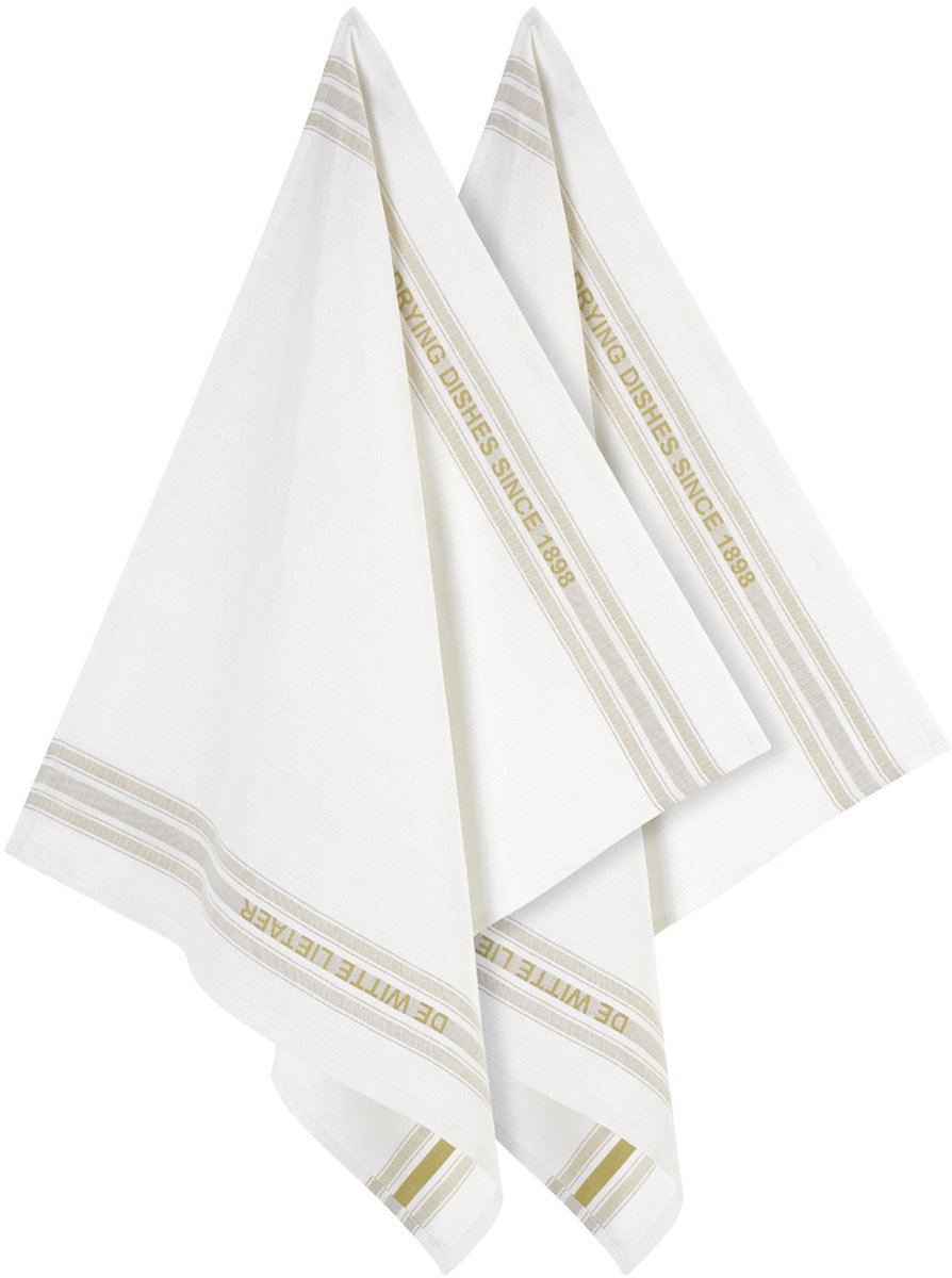 De Witte Lietaer Dish - Glazendoek - 65x70 cm - Set van 2 - Off-White-Yellowgreen