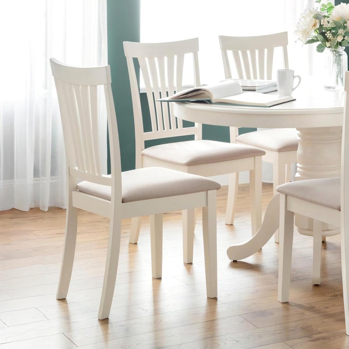 Set van 2 Eetkamerstoelen Ivoor Gestoffeerd met Houten Poten