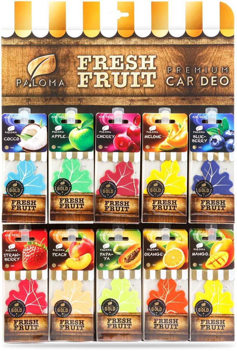 Auto Luchtverfrisser Set - Paloma Gold Fresh Fruit - 90 stuks - Verkoopdisplay - Voordeelpakket [P11100N]
