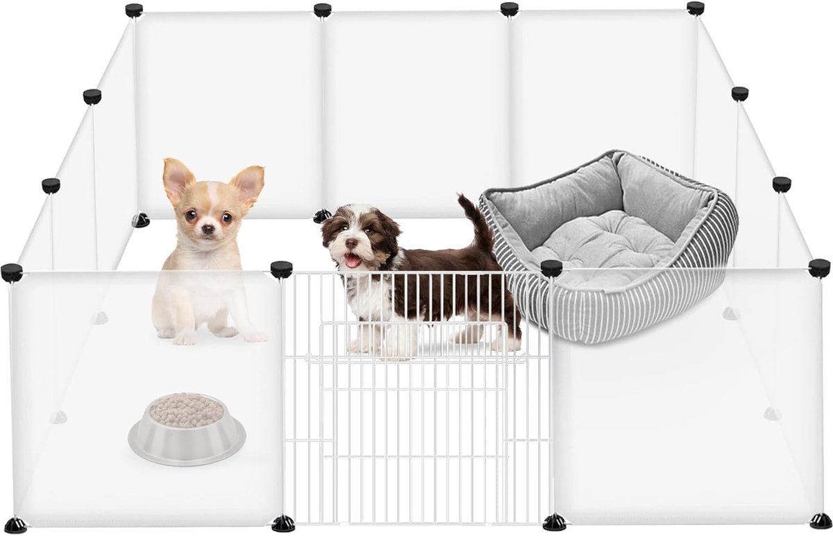 ACXIN - Klein Dierenren 145x75x48 cm XL Kunststof Hek Loopren Voor Konijnen En Cavia's Wit