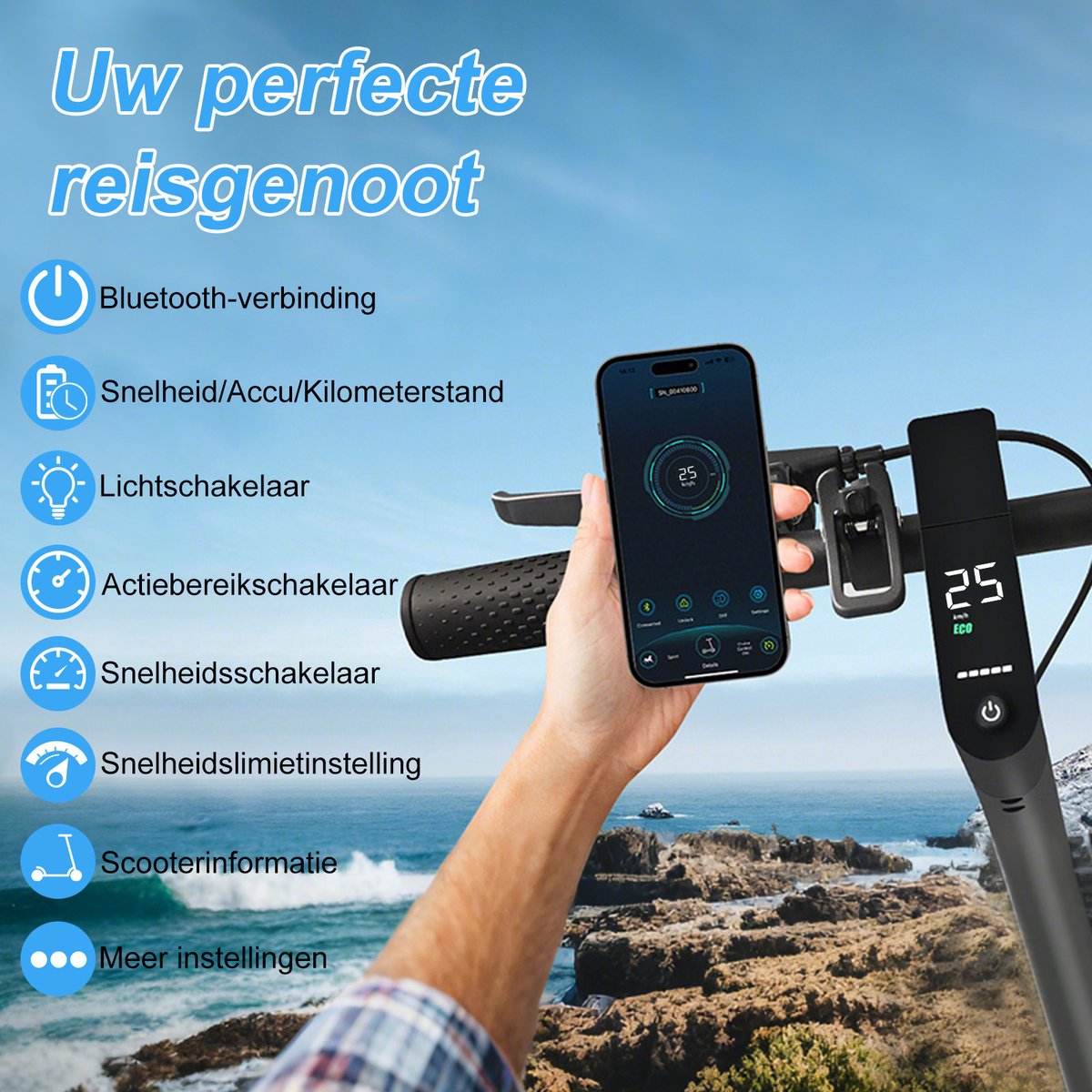 AOVOPRO AP07 Elektrische Step – 25 km/u – 36V10.5AH – Tot 30 km – 8,5” Massieve Banden – Dubbele Vering – Vouwbaar – Met App – foto 4
