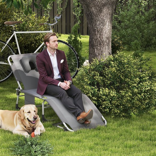 Opvouwbare Ligstoel, Zwembad met Tas, Hoofdsteun, Gezichtsgat, Verstelbare Rugleuning, Relaxstoel van Metalen Frame, Donkergrijs Campingstoel, Zonnebad voor Tuin/Buiten/Terras, NAIZY van Merkloos — afbeelding 3