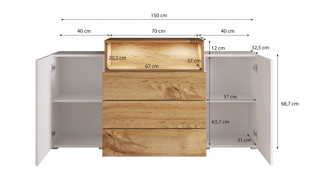 Moderne dressoir 150 cm volledig mat – Eik Wotan