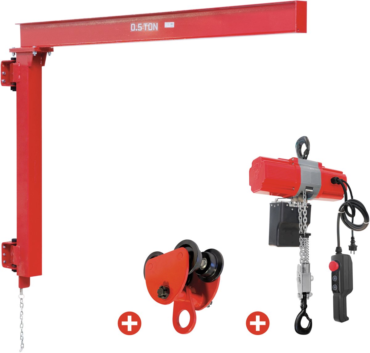 Pack wandzwenkkraan 500 kg elektrische kettingtakel 6 m en trolley MW Tools PHM500SET2