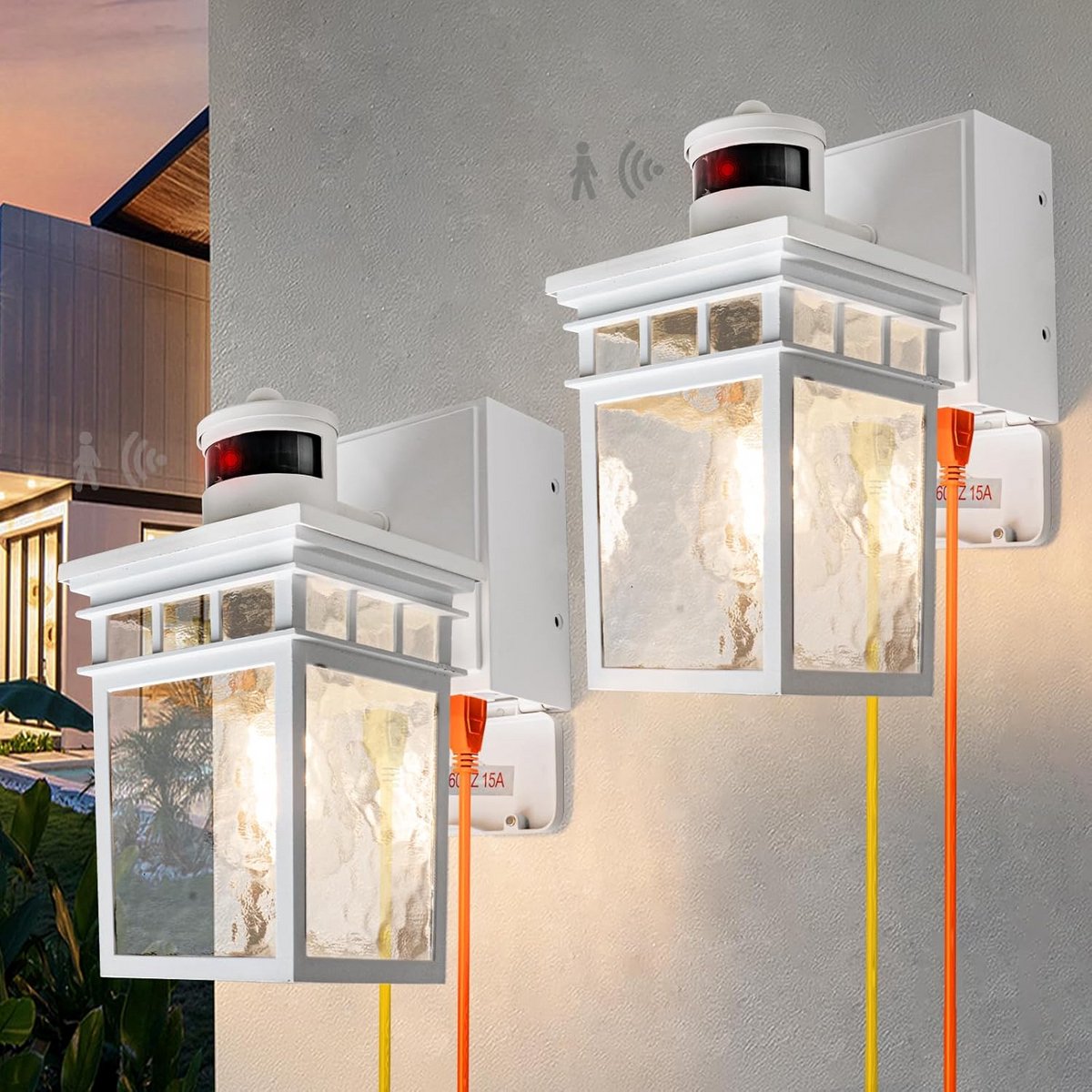 Set van 2 Buitenlampen met Bewegingssensor en Geïntegreerde Stopscontacten