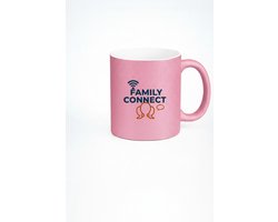 Family Connect Mok 330ml – Roze Keramische Koffiemok met WiFi Familie Icoon Design – Leuk Cadeau voor Mama, Papa & Dierbaren