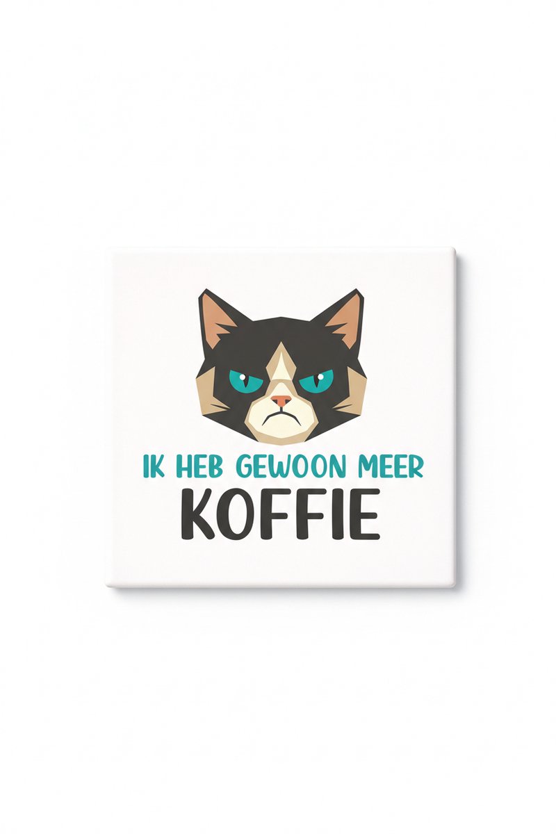 Bedruk King Grappige Nederlandse Koffie Kat Keramische Tegel – Ik Heb Gewoon Meer Koffie Quote Decoratieve Cadeau Tegel voor Koffieliefhebbers Wit
