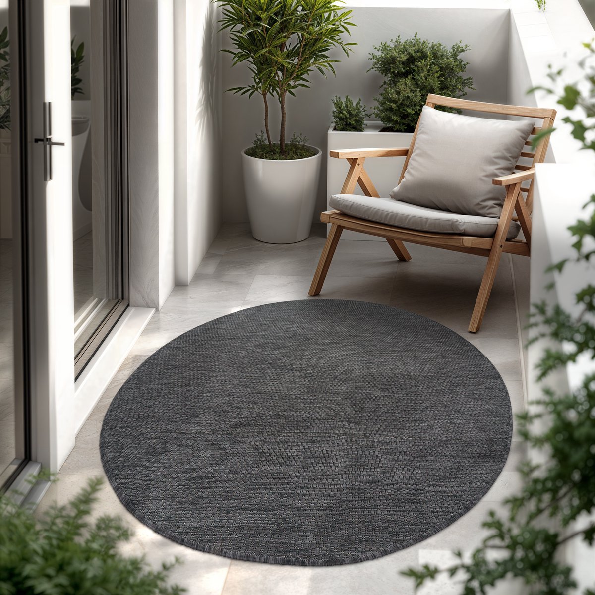 Paco Home In-& Outdoor Balkon Terras Keukenvloerkleed Eenkleurig Gemêleerd Patroon 160 cm Rund
