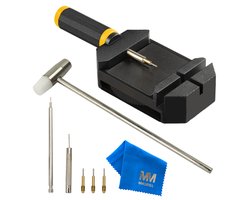 MMOBIEL Horlogeband Schakel Pin Verwijderaar/Inkorter incl. Hamer – Verstelbaar & Reparatie Gereedschapsset voor Horlogeband Tool Kit – Aanpassing & Horloge Pinnen Vervanging Inkortset - Zwart