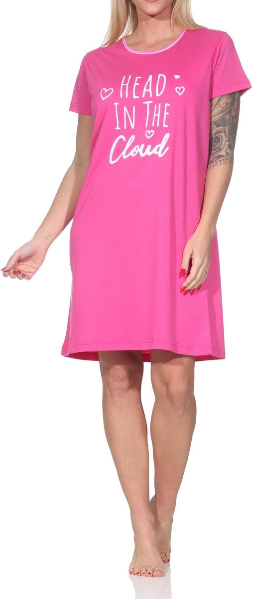 Normann dames nachthemd met korte mouwen en print op de voorkant pink