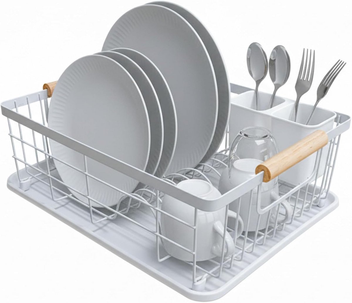 Druprek met Lekbak en Bestekhouder - Wit Staal - Modern Keukendesign