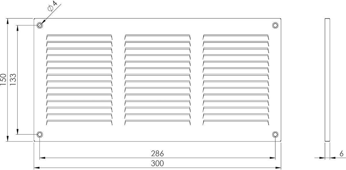 Metalen Ventilatierooster Zwart 300x150mm met Muggengaas