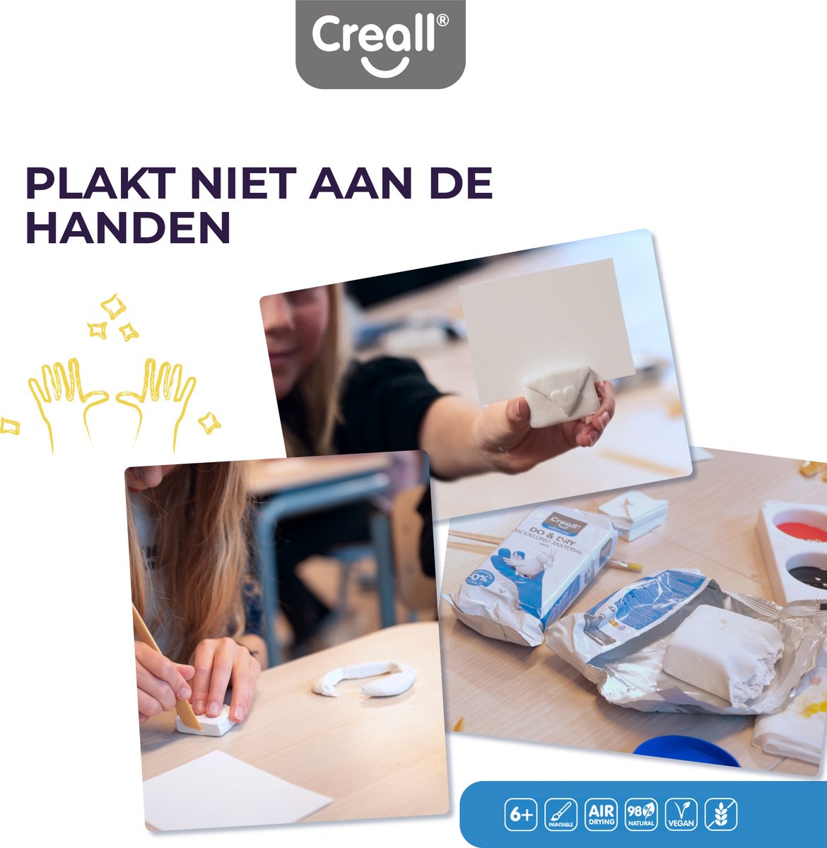 Creall Do & Dry | Luchtdrogende klei kleur Wit | 1 x 1000g | Made in Holland | Zacht en klaar voor gebruik | Made in Holland | Knutselwerk kinderen, school, hobby, DIY en creatieve projecten — afbeelding 9