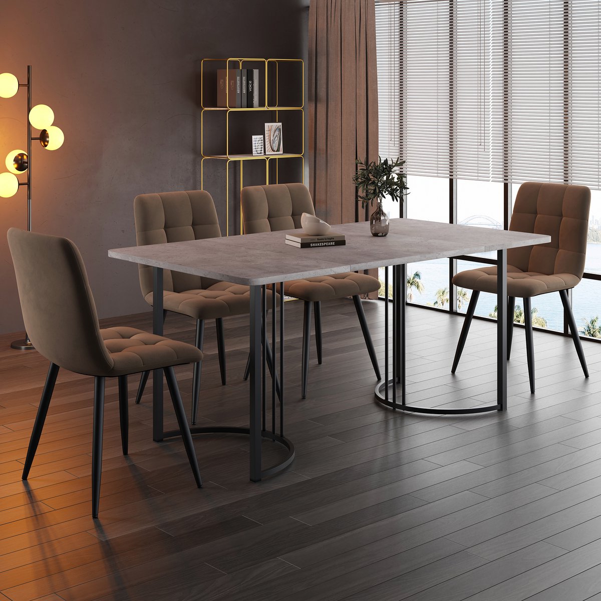 STILVORA Eettafelset 5 Delig - Tafel 140×80×75 Cm Met Marmerlook - 4 Fluwelen Stoelen - Ve