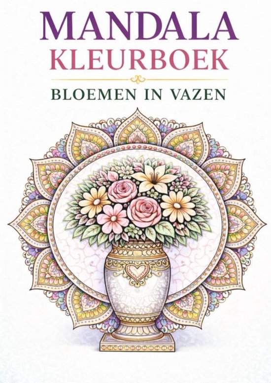Mandala kleurboek, bloemen in vazen - cover