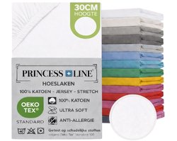 Princess Line- Comfortabel Ultra-Soft-Hoeslaken -100% katoen-Jersey -Stretch -Strijkvrij- Rondom elastiek-Hoekhoogte tot 30cm-2Persoons- Lits-Jumeaux-180x200 cm-Wit