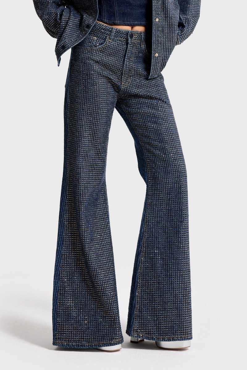 It's Basic - RHINESTONE FLARE MID RISE JEANS