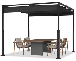 Pergola Met Uitklapbaar Dak 3x3m Stabiele Tuinpergola Met Staalframe En Schuifdak 245cm Hoog UV-Beschermend Partyzelt Voor Balkon Terras Strand Zwart NAIZY