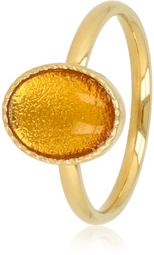 My Bendel - Ovale Ring met Edelsteen • Citrien - met Luxe Cadeauverpakking | Sieraden Voor Dames | Maat 19.00 Mm / Maat 60