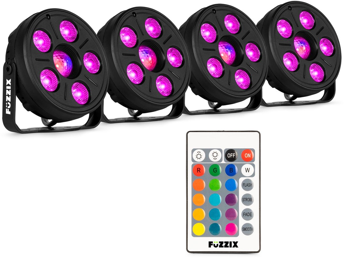 Discolamp set van 4 stuks - Fuzzix Comet M06 - Party lights - Kinderdisco - RGB - Afstandsbediening