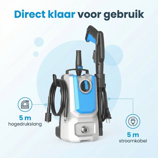 Lugia Jet+ Hogedrukreiniger 1300W – 90 Bar – Compact & Krachtig – Inclusief Spuitpistool en Zeepfles – Voor Auto, Terras en Tuin — afbeelding 5