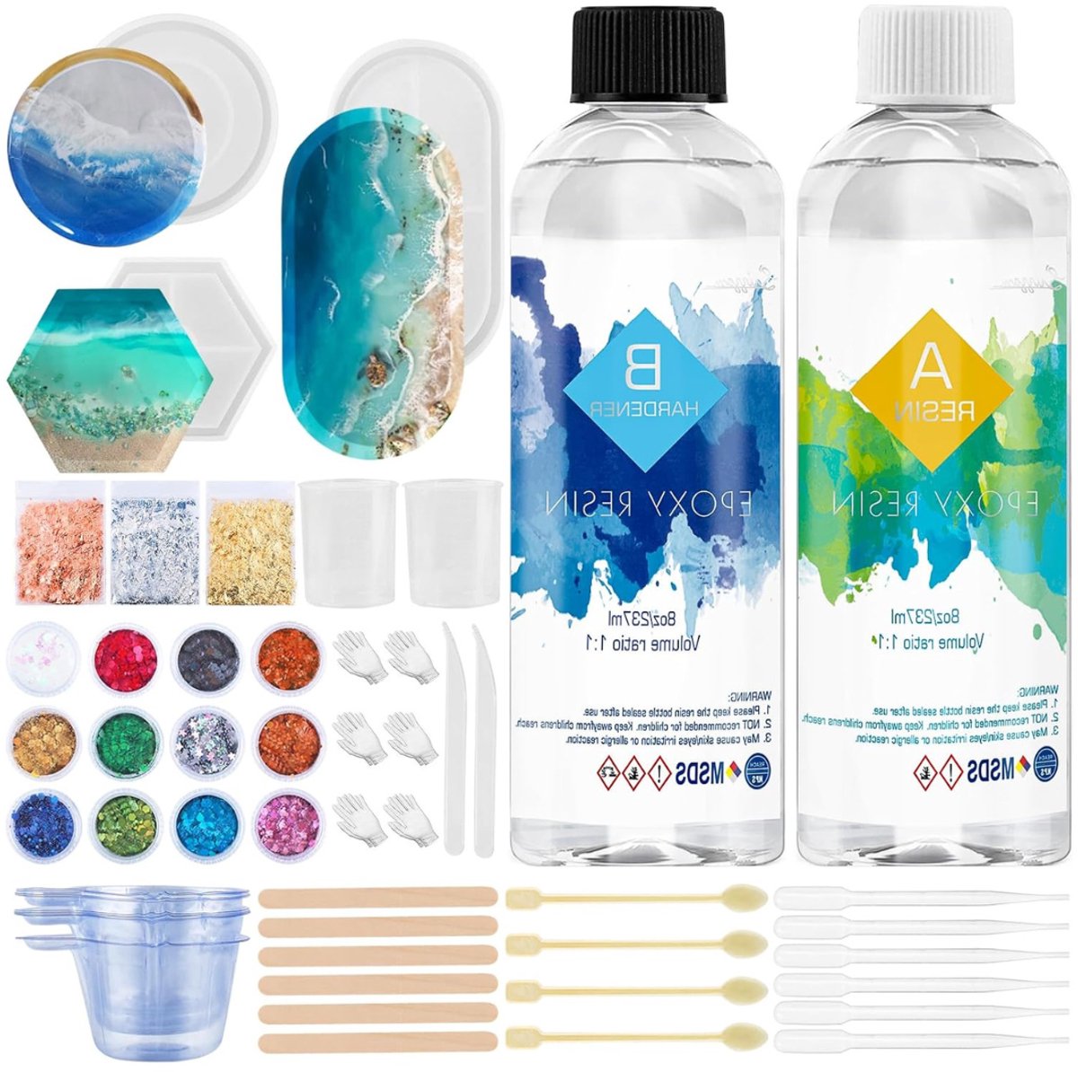 Aura® Epoxy Starterspakket - Zelf Sieraden Maken Set – Resin Starterskit Inclusief Giethars En Mallen – - 29cm x 15cm x 22cm