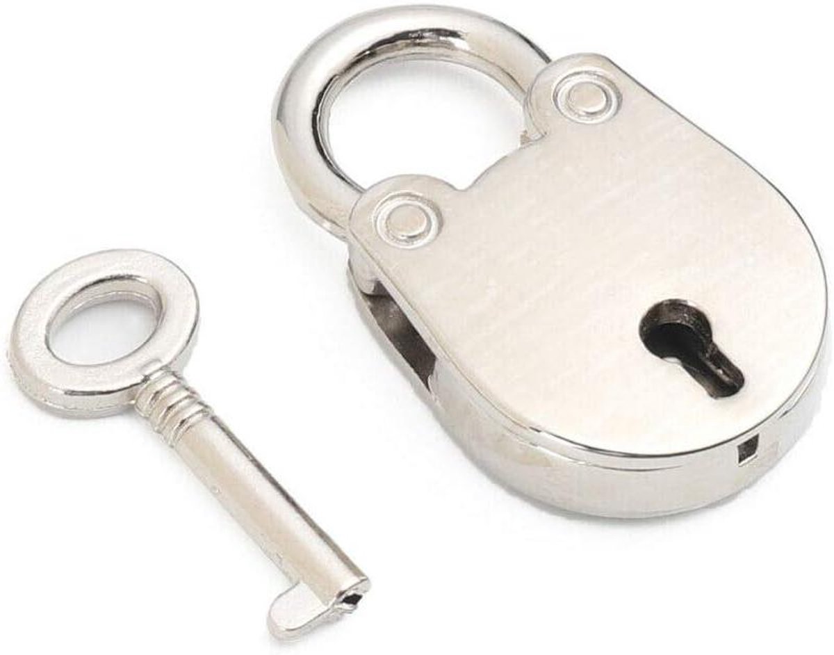 Vintage Antieke Hangslot met Sleutel voor Sieraden Box en Opbergdoos - Dagboek - ZILVER - Kleine Sleutelslot - Decoratief Mini Lock - Nostalgisch Design