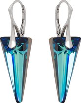 DBD - Zilveren Oorbellen - Swarovski Kristal Elements - Spike - Bermuda Blauw - 28MM - Anti Allergisch