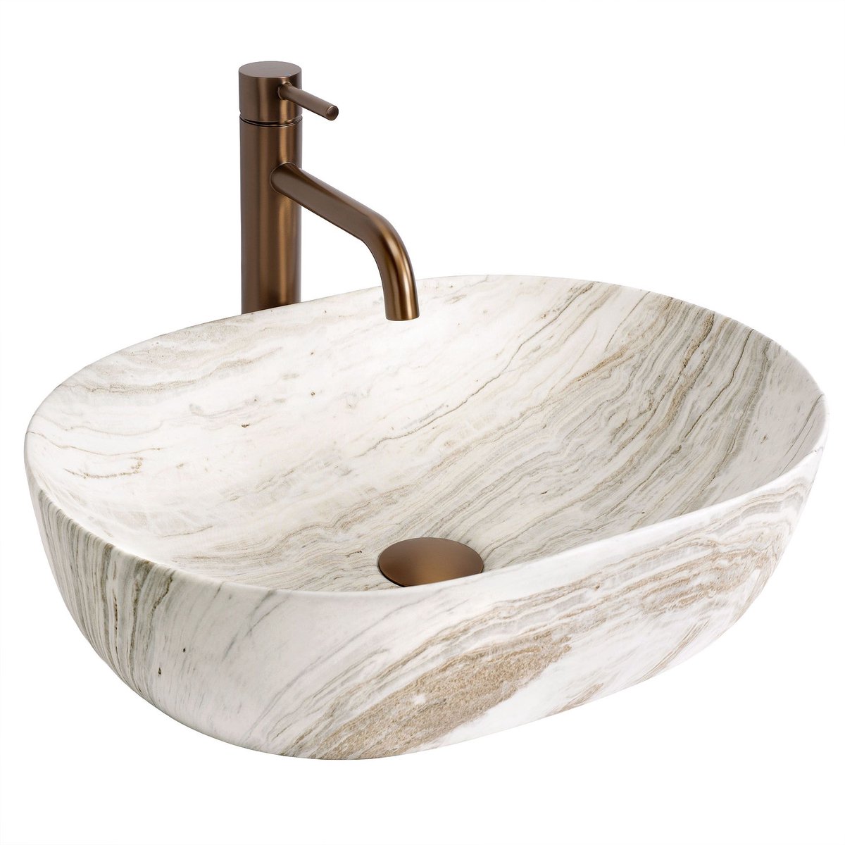 Rea Amelia 48 Saturn Sanitair Keramiek Ovaal - Wastafel - Imitatiesteen - 48 X 34,5 X 13,5 Cm
