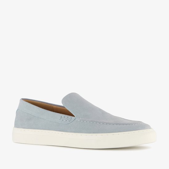 Mocassins homme Van Beers en daim bleu clair - Pointure 44 - Cuir véritable - Semelle amovible