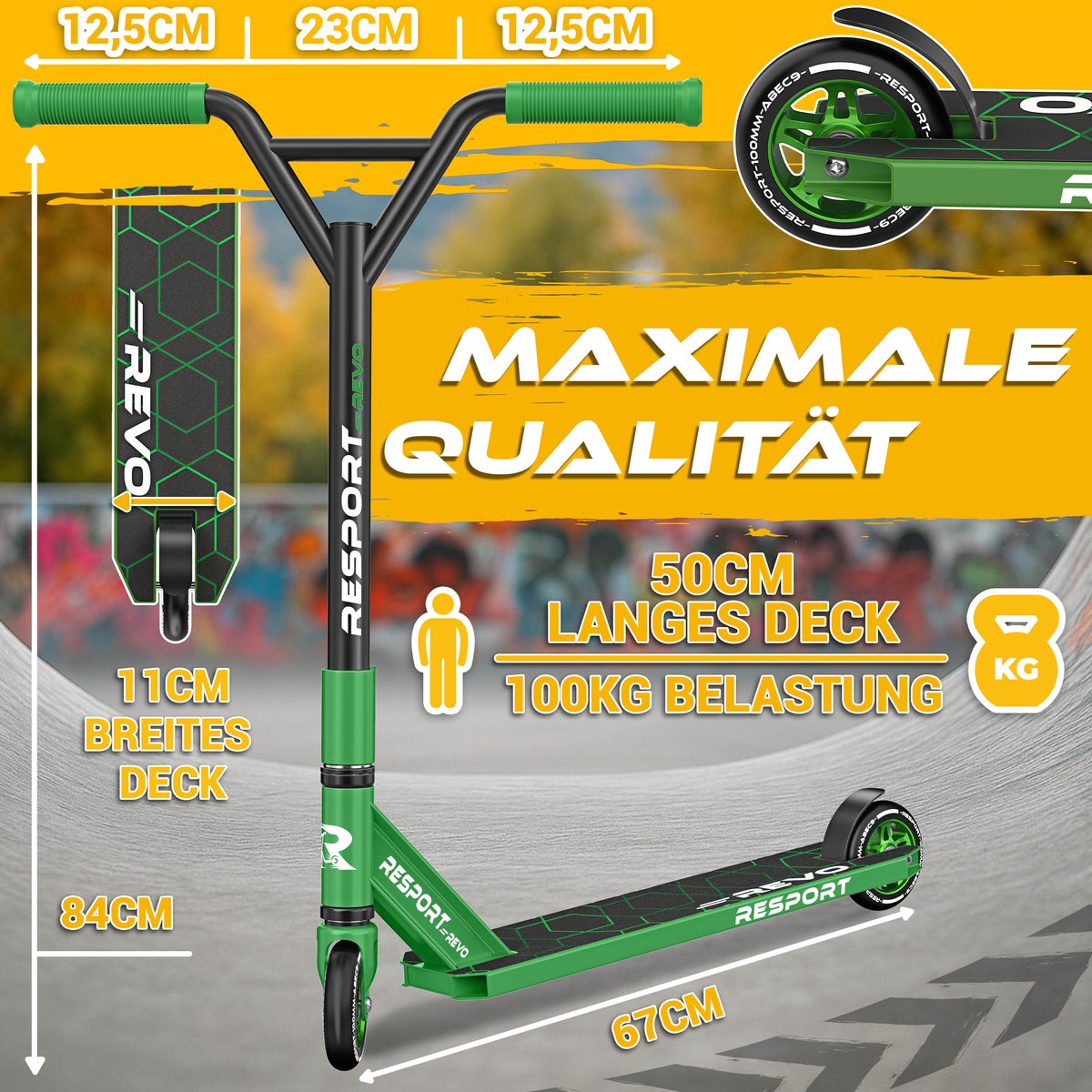 RE:SPORT Stuntstep REVO - Stuntstep voor Kinderen & Volwassenen - ABEC-9 - 100mm PU Wielen - Met Standaard - Y-Bar - Trick Scooter