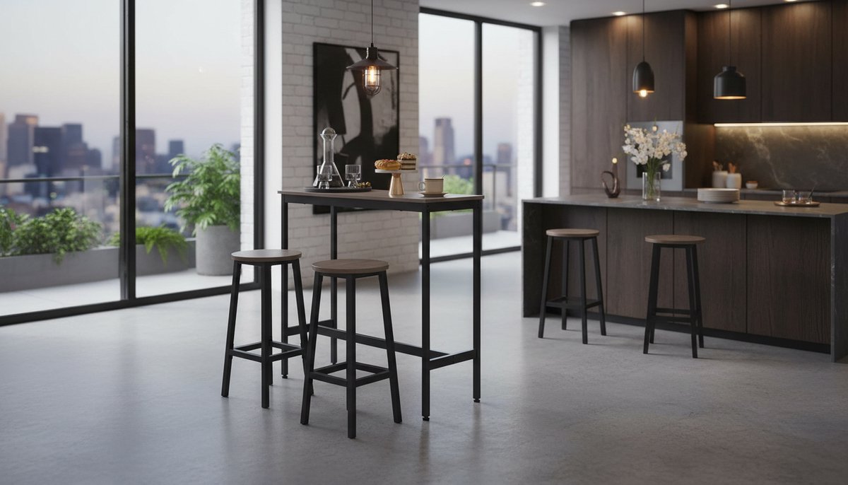 Barkrukken Set van 2 – House&Garden Industrieel Zwart – 65 cm Zithoogte – Metaal & Hout – Met Voetensteun – Keukenkrukken voor Keukeneiland, Bartafel & Eetkamer