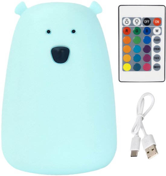 Mary’s Siliconen LED-nachtlampje, grote beer, om in slaap te vallen, met afstandsbediening, voor in de kamer, USB warm RGB-licht van sarcia.eu — afbeelding 4