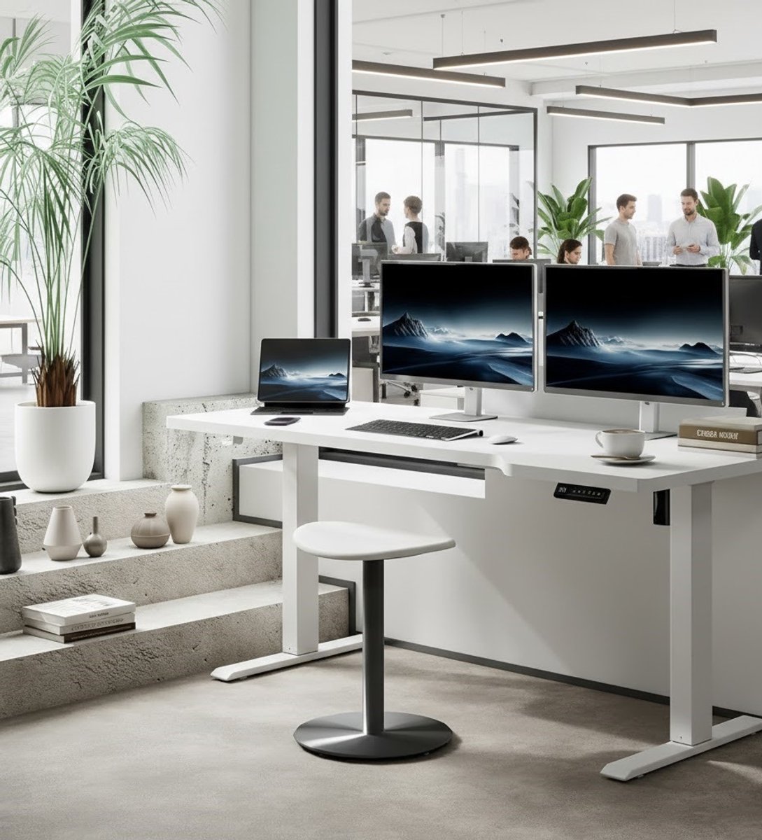 Premium L-vormig Elektrisch Verstelbaar Bureau 160x70 cm – Ergonomisch Gaming- en Computerbureau – Hoogte Instelbaar 71-119 cm – Modern Wit met Kabelmanagement en Haak House&Garden