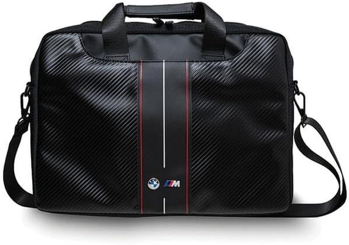 Laptoptas 16 inch Zwart Carbon Look met Rode Accentstrepen Duurzaam