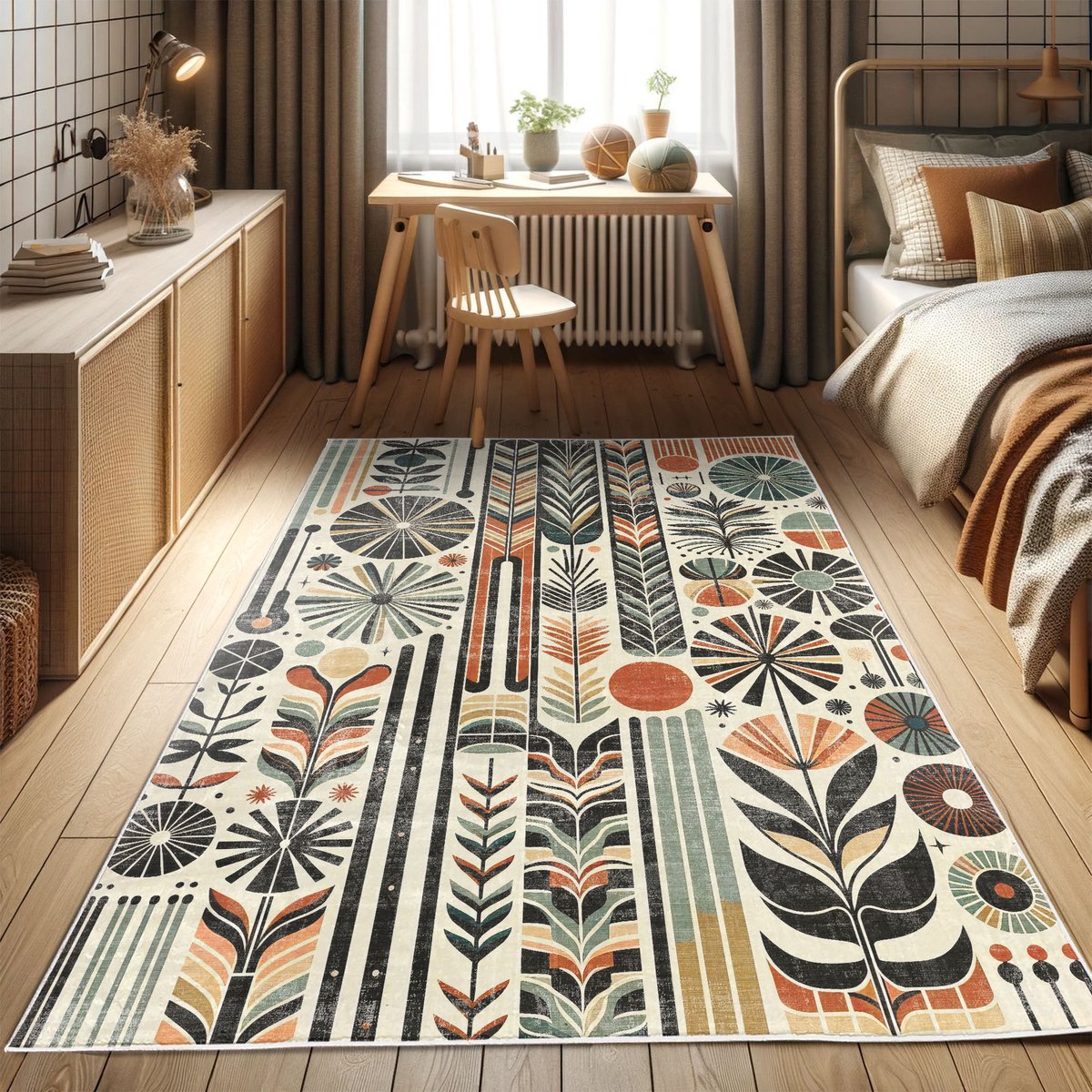 ABAKUHAUS Vloerkleed - Woonkamer Tapijt - Boheems – 76 x 152 cm – donkeroranje Reseda