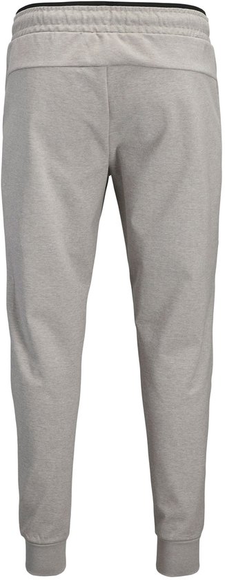 Lichtgrijze joggingbroek met elastische band en zwarte bies aan de taille.