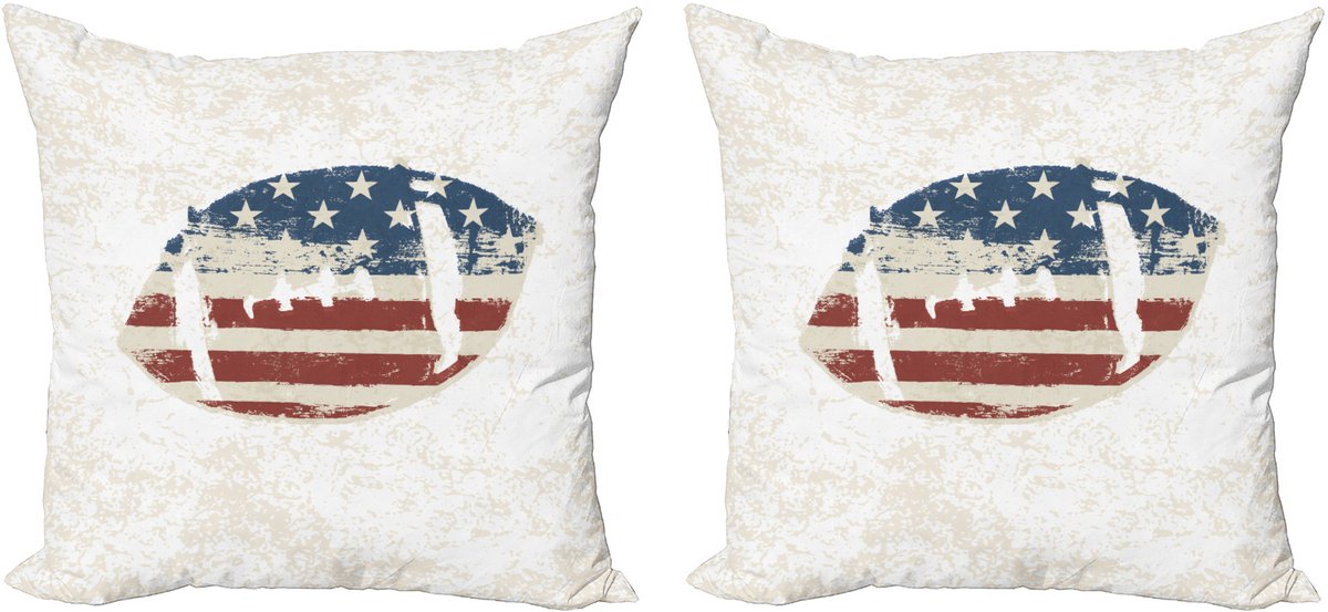ABAKUHAUS Sport kussensloopset (2 stuks), Amerikaanse vlag, voetbal, 40 cm, crème, blauw, rood