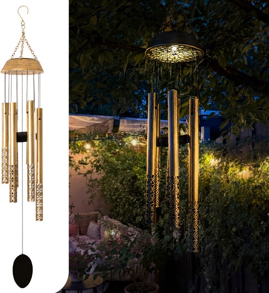 Gadgy Solar Tuinverlichting met Windgong - Windvanger - Buitenverlichting op Zonneenergie - Goud – 88 cm – Waterdicht - Tuindecoratie