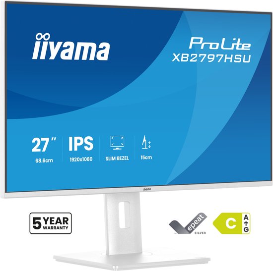 27″ iiyama ProLite XB2797HSU-W1 IPS Full HD monitor 120Hz USB-hub 4 poorten verstelbaar wit