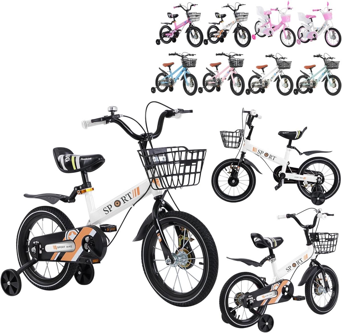 Kinderfiets 12, 14, of 16 inch met mand en zijwieltjes - Geschikt voor Jongens en Meisjes 2-8 Jaar