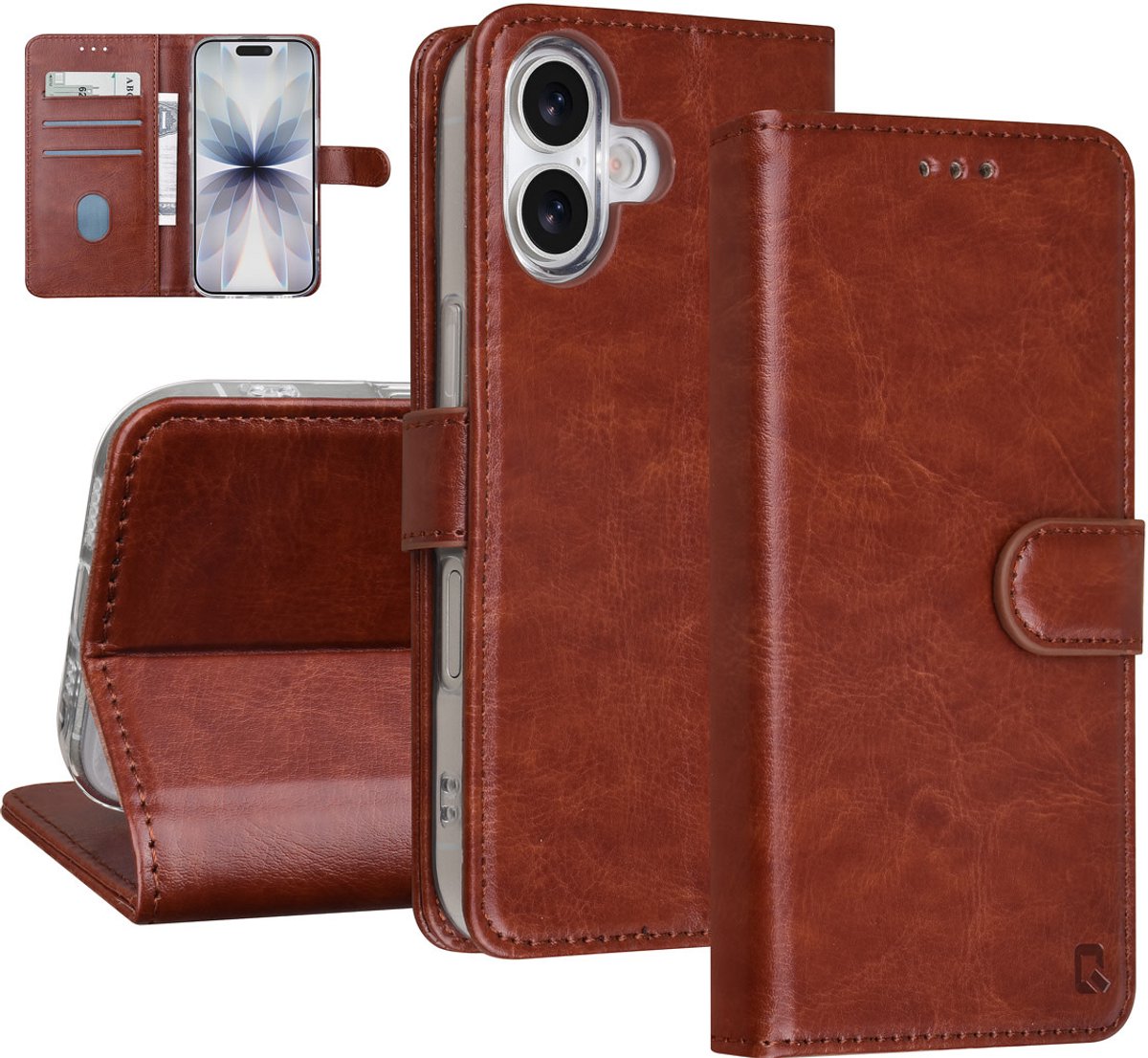 TUNIQ Book type case - iPhone 17 - Bruin - Voor 3 kaarten - Magnetische sluiting - Hanger