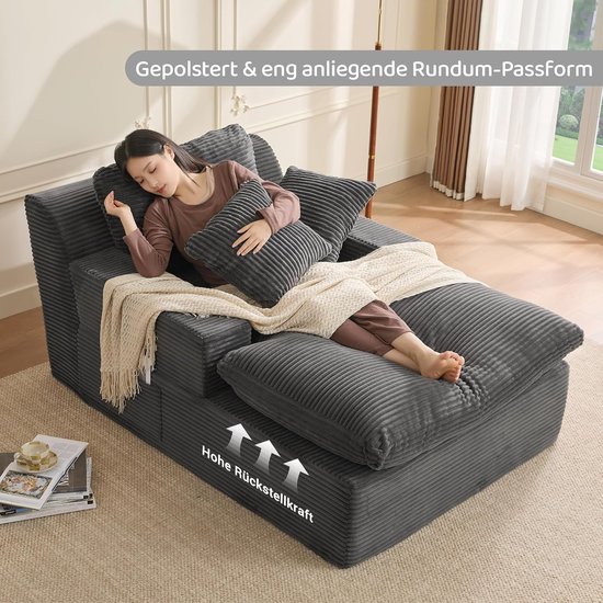 Chaise Longue Loungesofa 160x110x40 cm – Vouwbare Slaapbank met Armleuningen en Opbergvakken, Compacte Ruimtebesparende Cloud Sofa voor Woonkamer, Studio of Appartement – Pauwhome