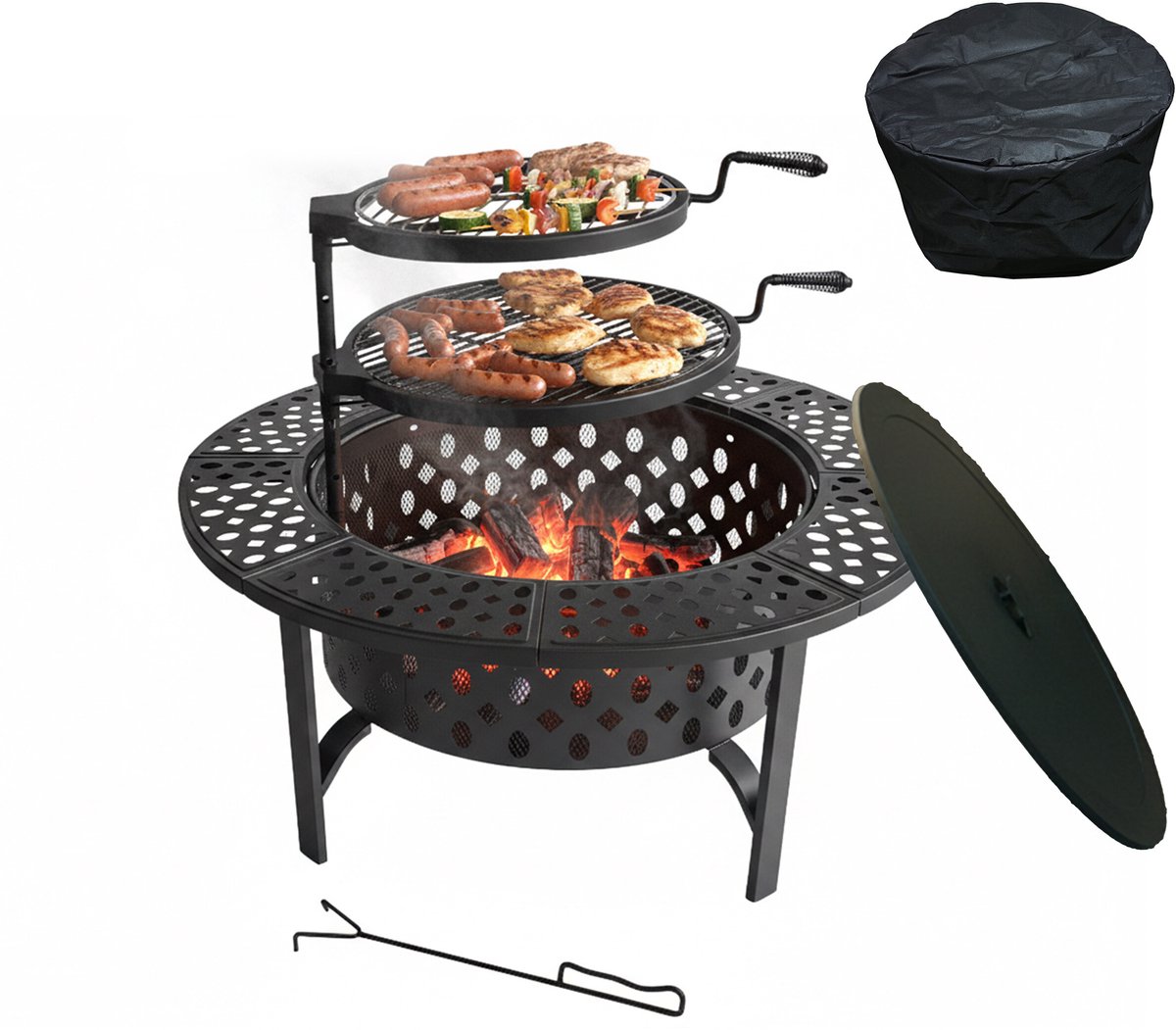 Vuurschaal - Ø 92 cm - 2 verstelbare bbq roosters - voor buiten