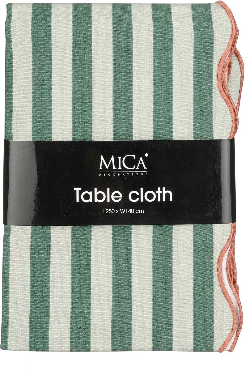 Mica Decorations Gestreept Tafelkleed voor Eettafel - Tafellaken voor Binnen en Buiten 250 x 140 cm - Tafelzeil 100% Katoen - Groen